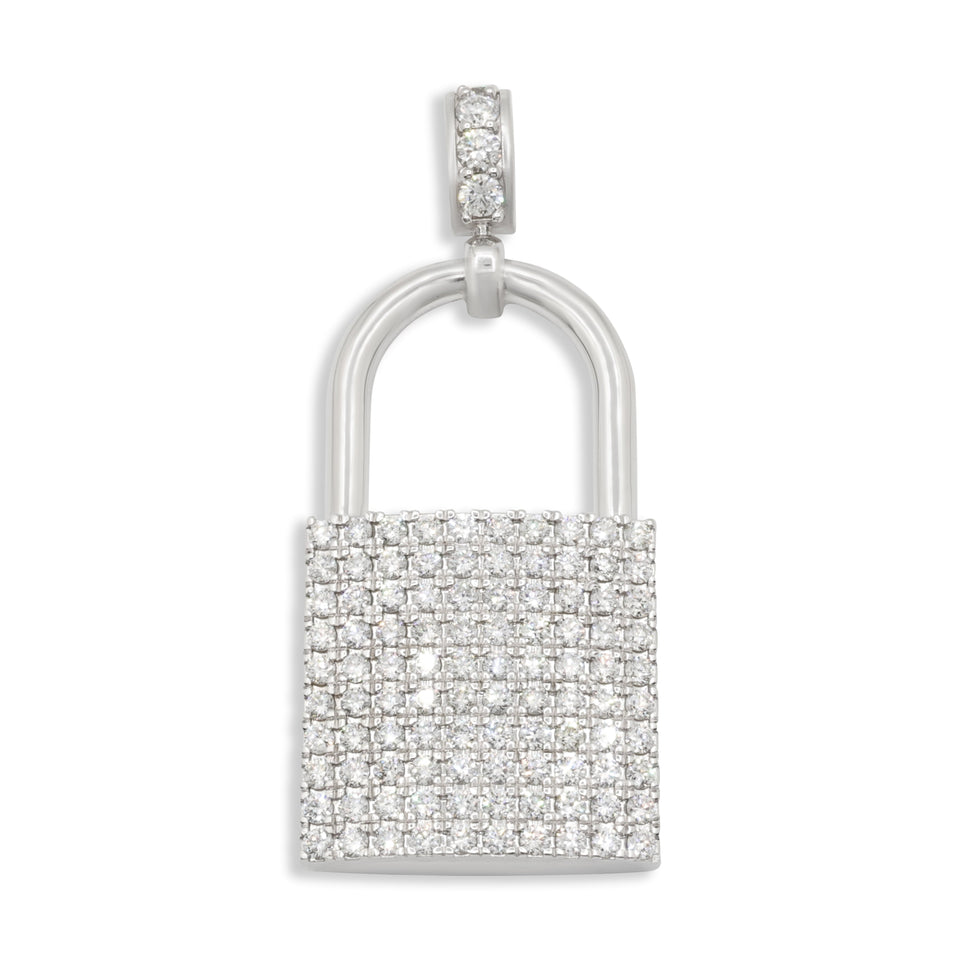 14K White Solid Gold Unisex Diamond Lock Pendant 4.27 Ctw – Avianne Jewelers