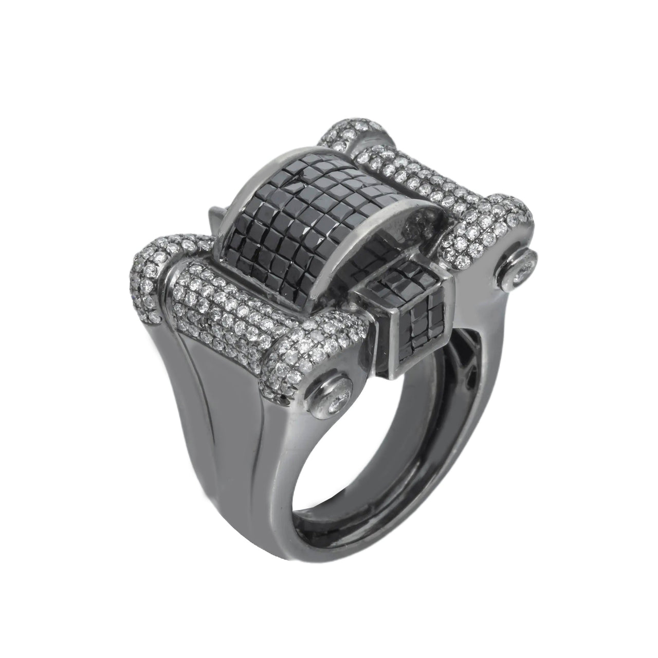 14k Black Diamond Scroll Ring 4.39ctw