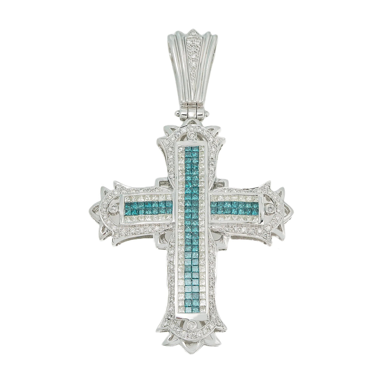 14k Diamond Cross Blue Princess Cuts 6.20ctw