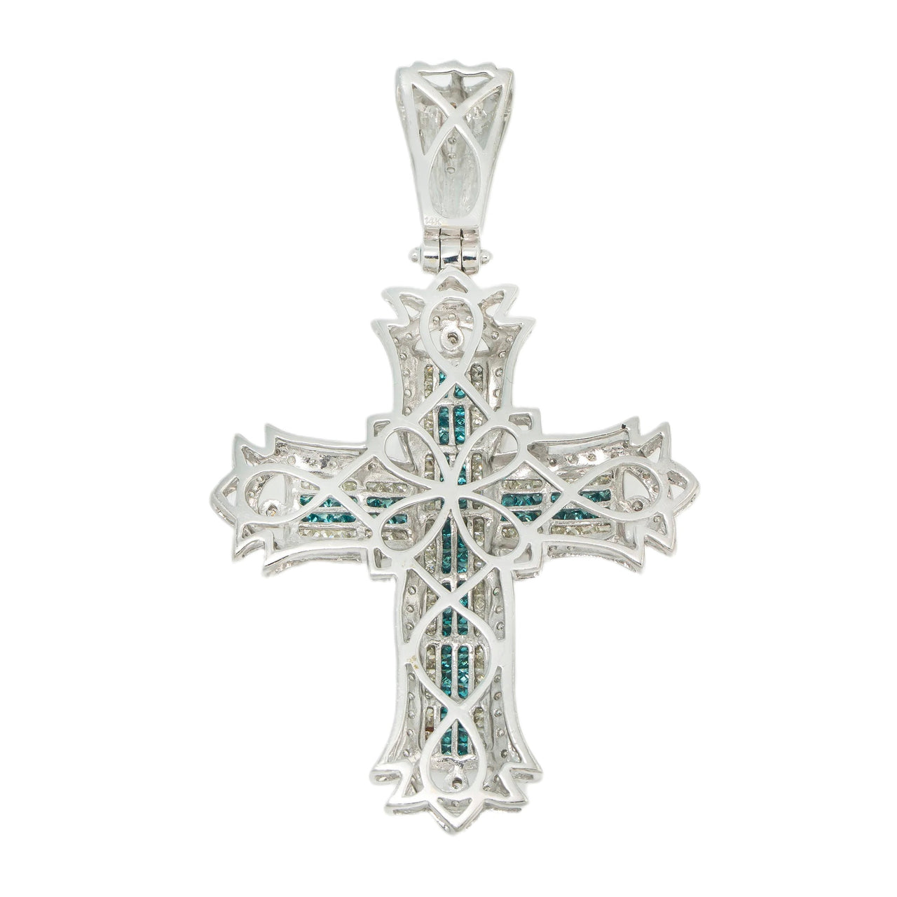 14k Diamond Cross Blue Princess Cuts 6.20ctw