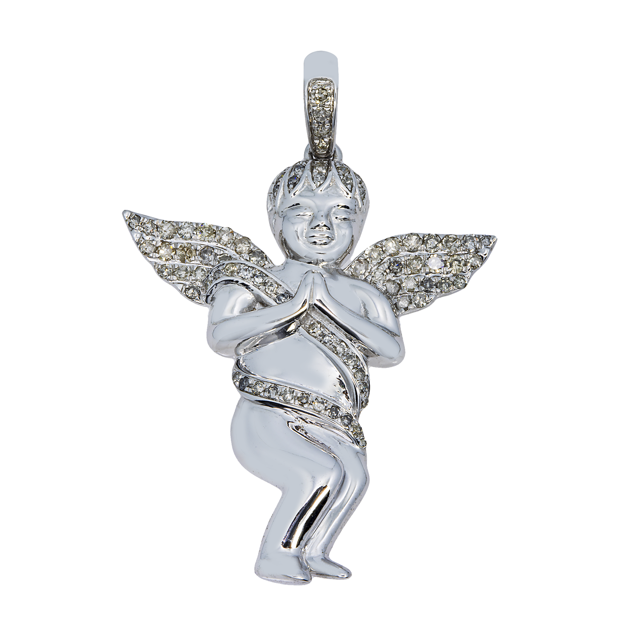 14k white gold diamond angel pendant