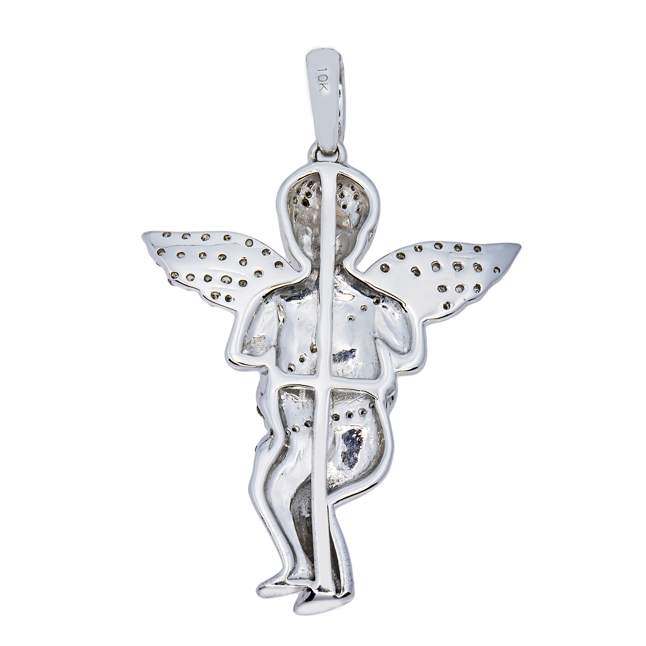 14k white gold diamond angel pendant