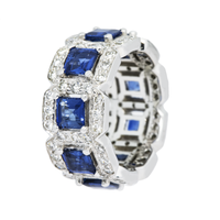 Thumbnail for 14k white gold diamond band with blue sapphire princess cut