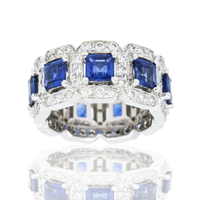 Thumbnail for 14k white gold diamond band with blue sapphire princess cut