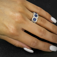 Thumbnail for 14k white gold diamond band with blue sapphire princess cut