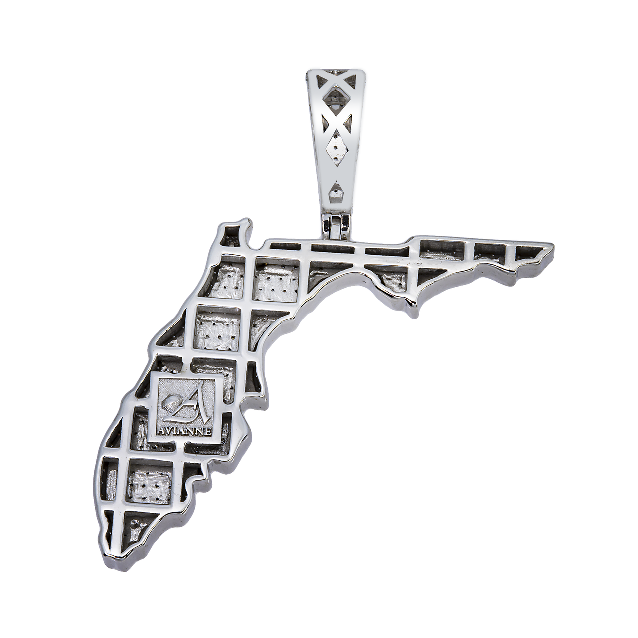 14k white gold diamond florida state pendant