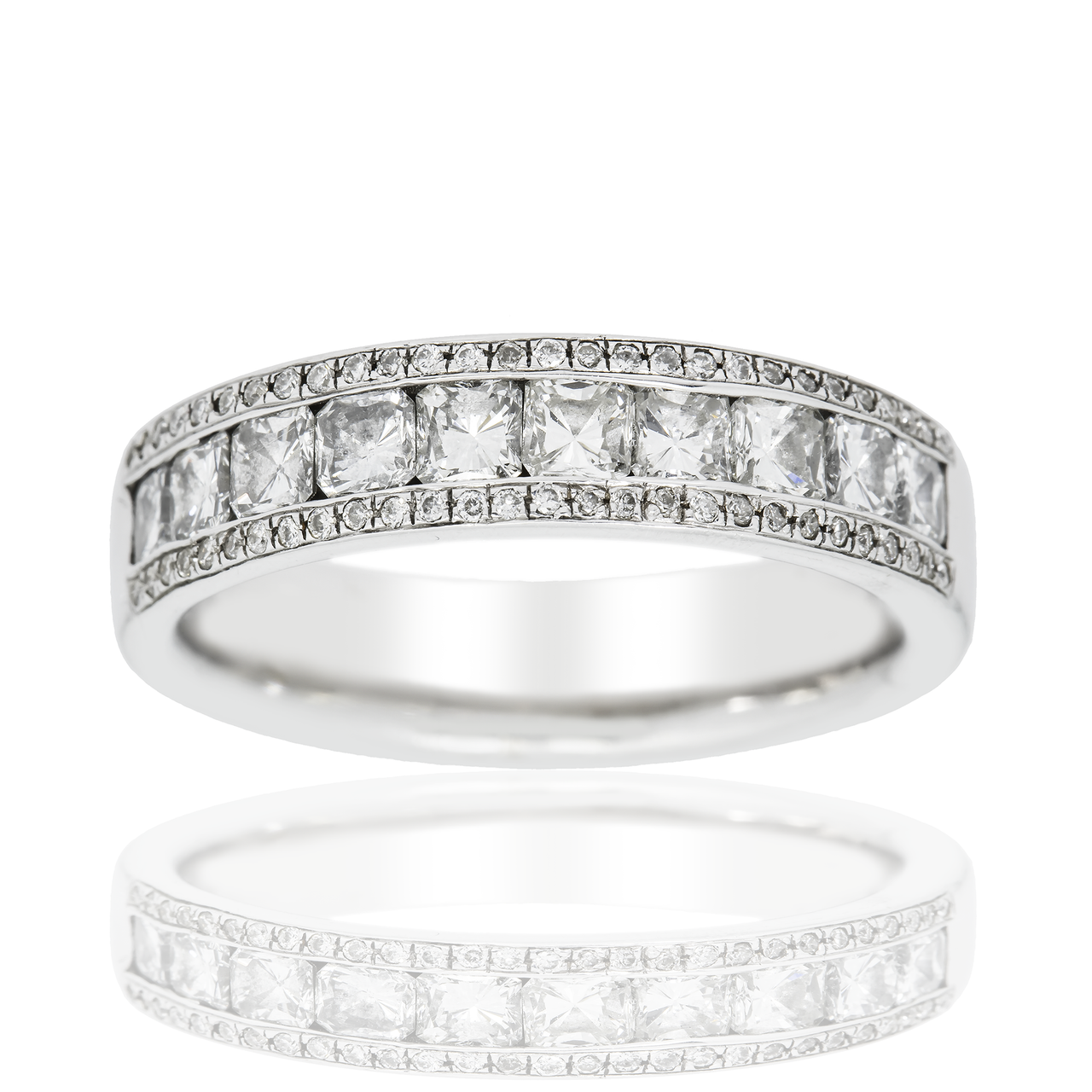 14k white gold diamond princess cut band