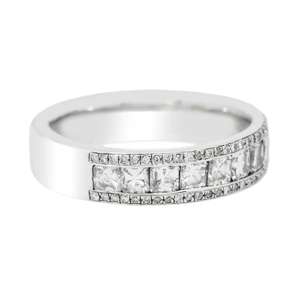 14k white gold diamond princess cut band