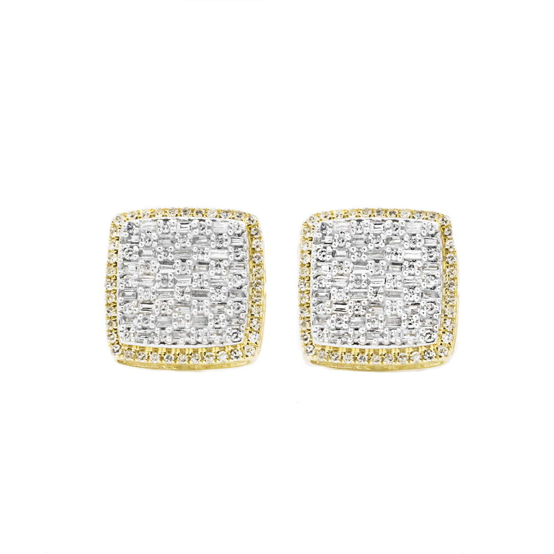 14k yellow gold baguette diamond square stud earrings