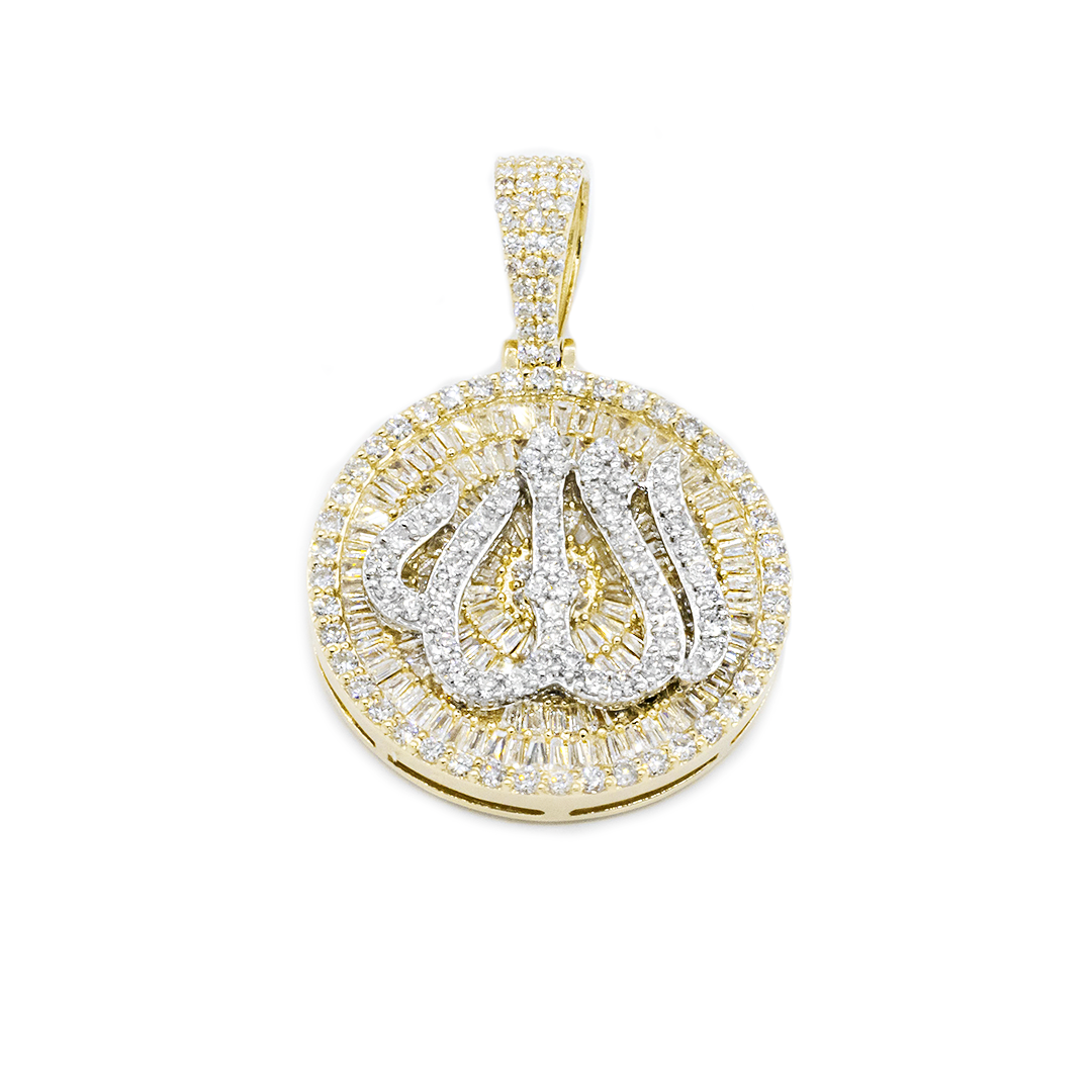 14k yellow gold diamond baguette allah pendant