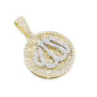 Thumbnail for 14k yellow gold diamond baguette allah pendant