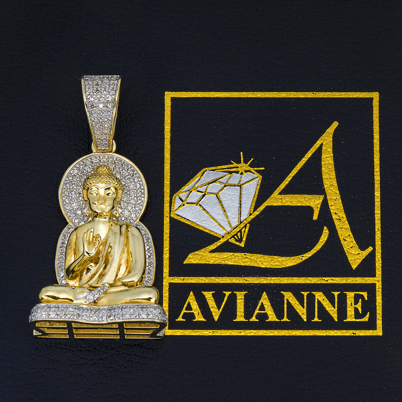 14k yellow gold diamond buddha pendant