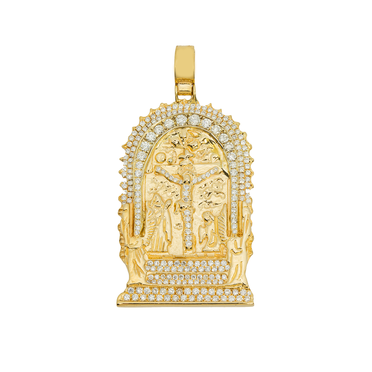 14k yellow gold Diamond Jesus Crucifixion pendant