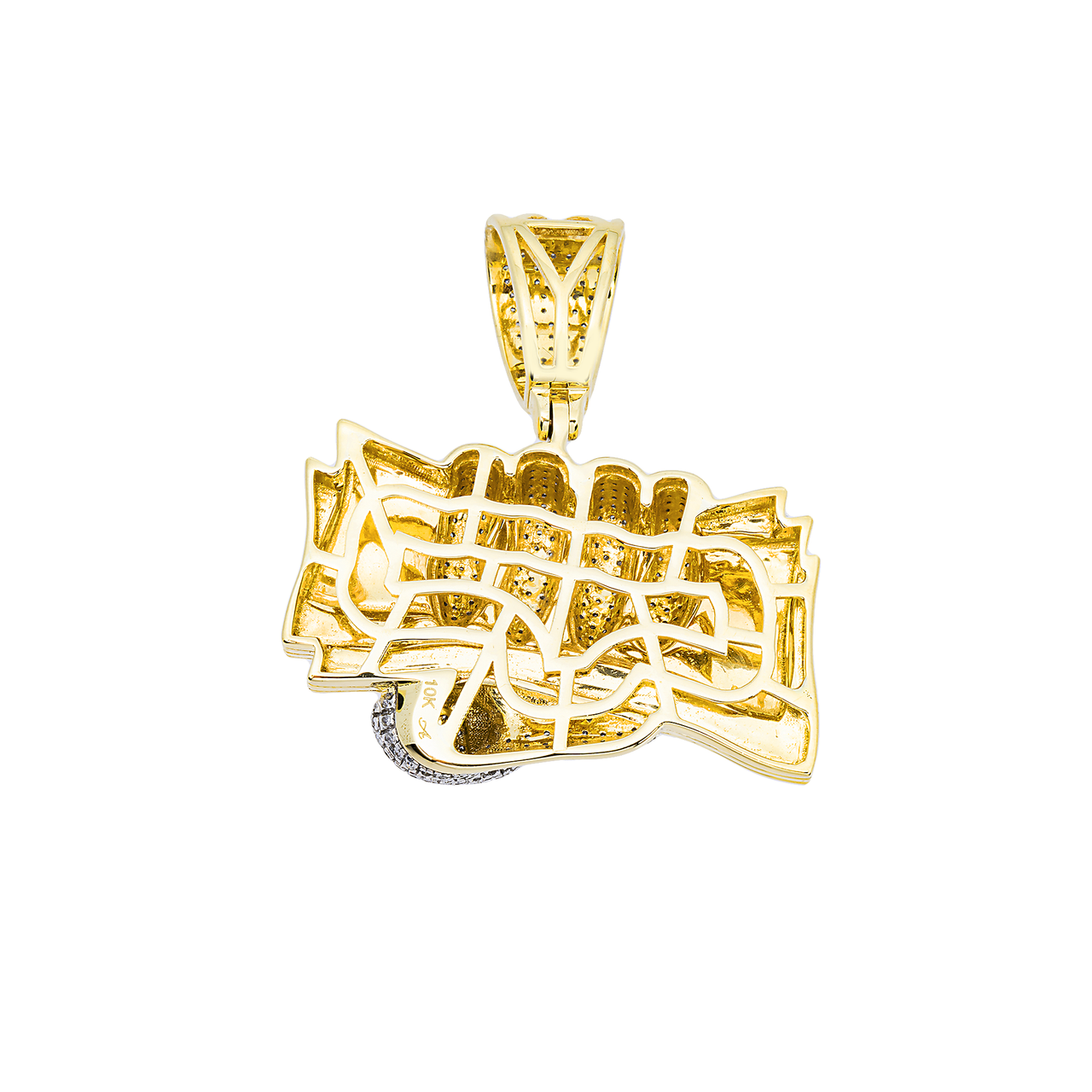 14k yellow gold diamond money grab pendant