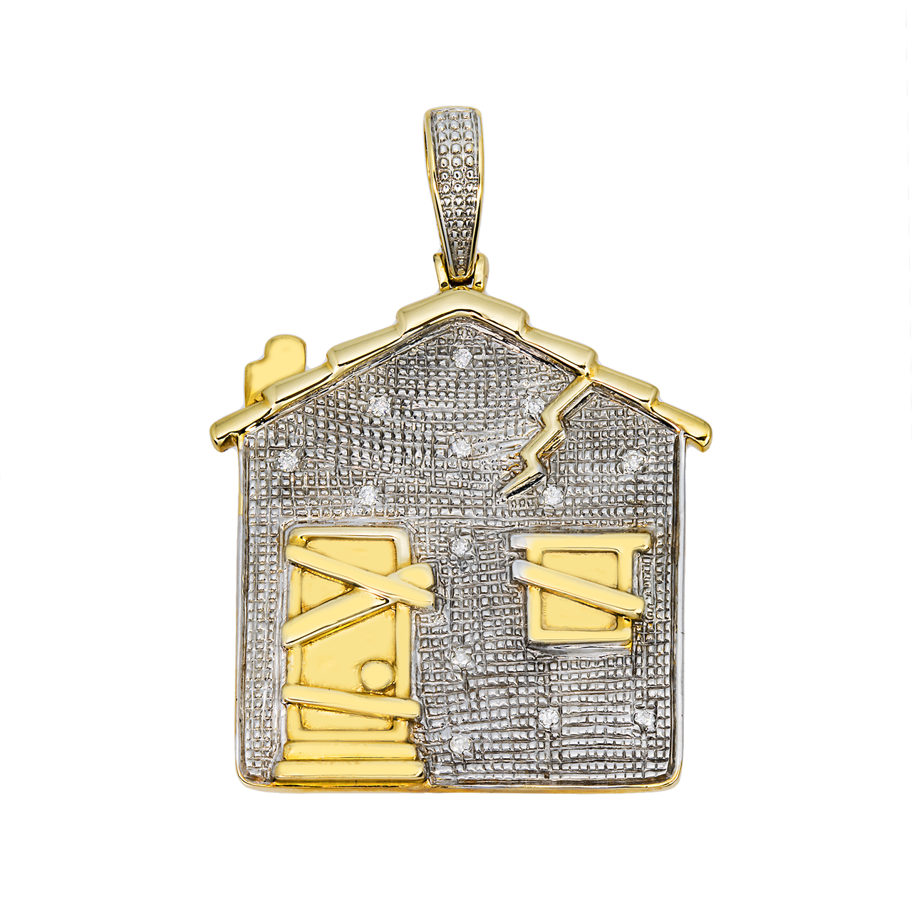 14k yellow gold diamond Trap House pendant