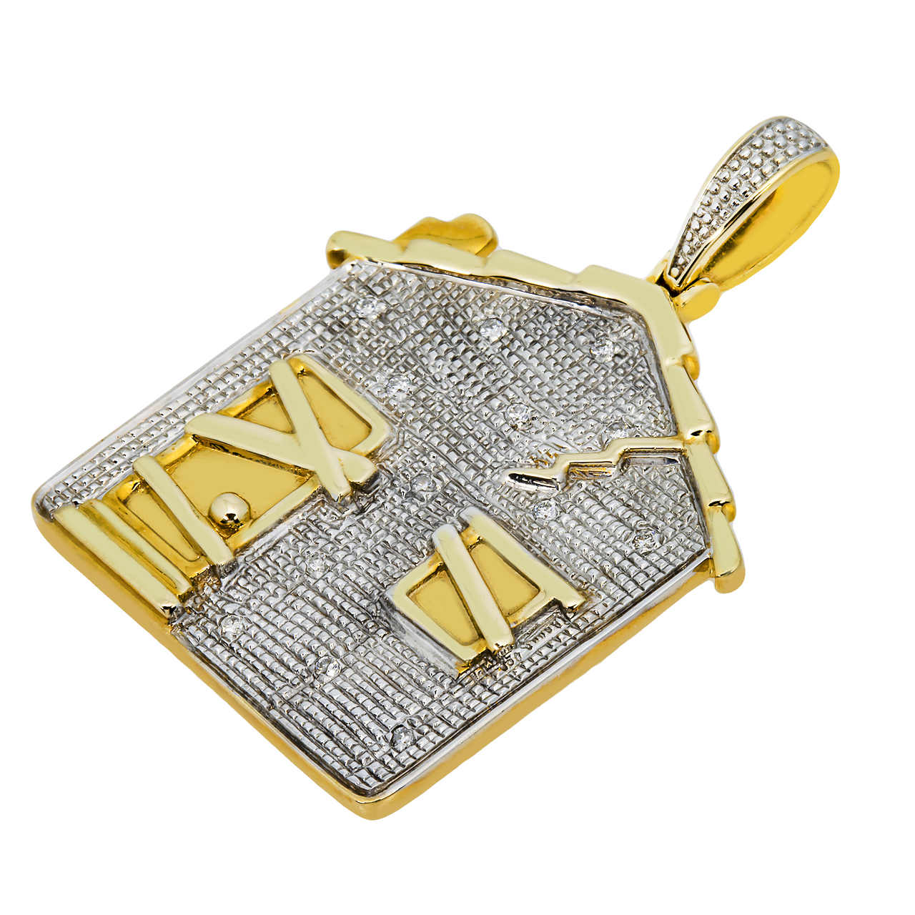 14k yellow gold diamond Trap House pendant