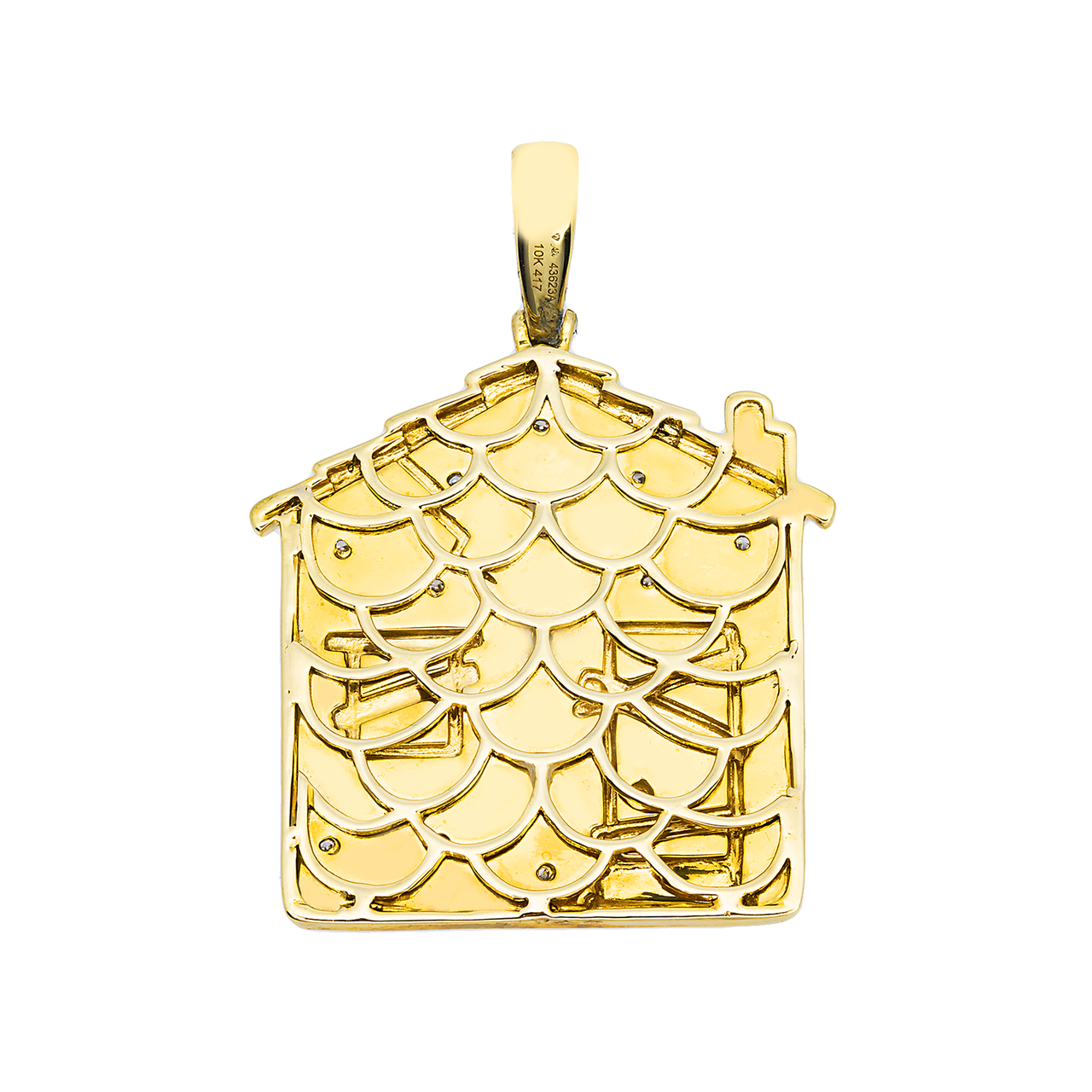 14k yellow gold diamond Trap House pendant