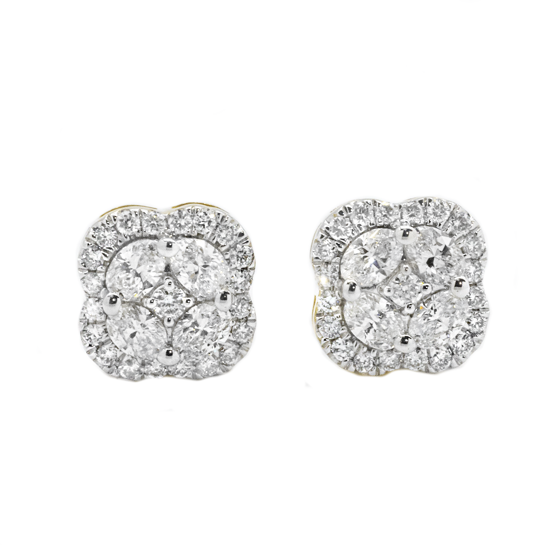 14k yellow gold oval shaped diamond cluster earrings