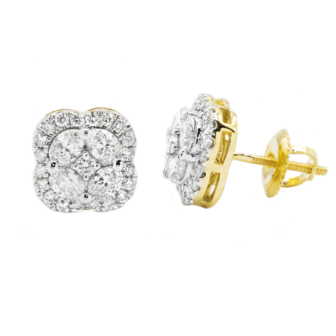 14k yellow gold oval shaped diamond cluster earrings