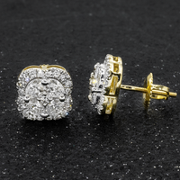 Thumbnail for 14k yellow gold oval shaped diamond cluster earrings