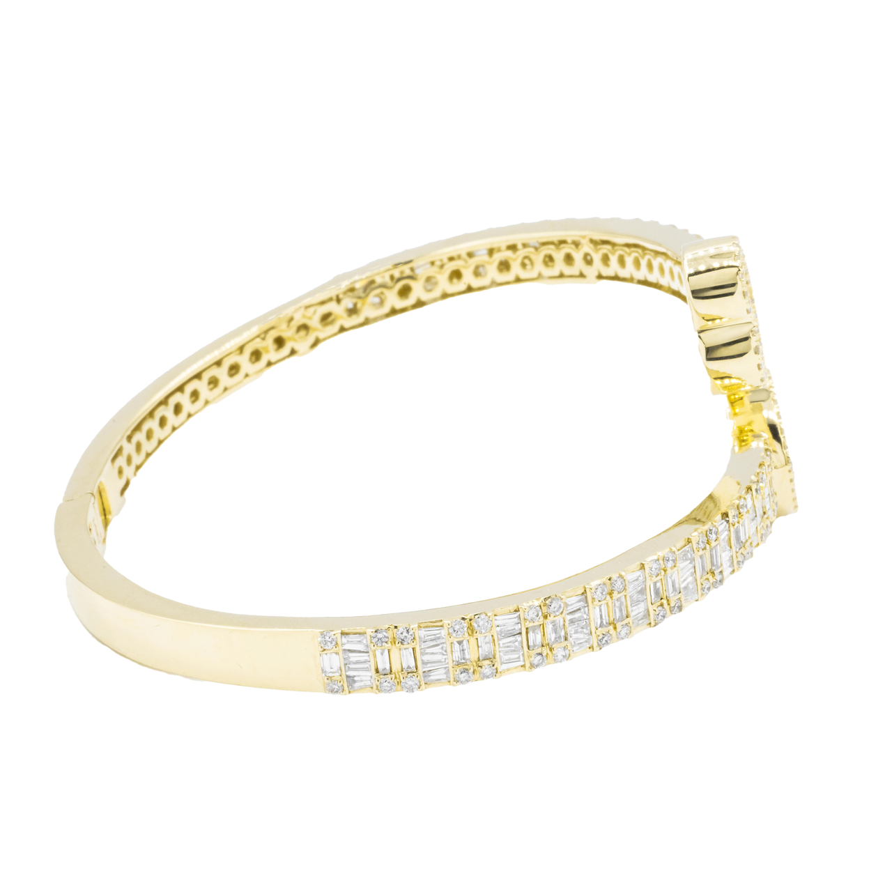 14k Yellow Gold Baguette and Round Diamond Heart Bracelet 3.50 ctw