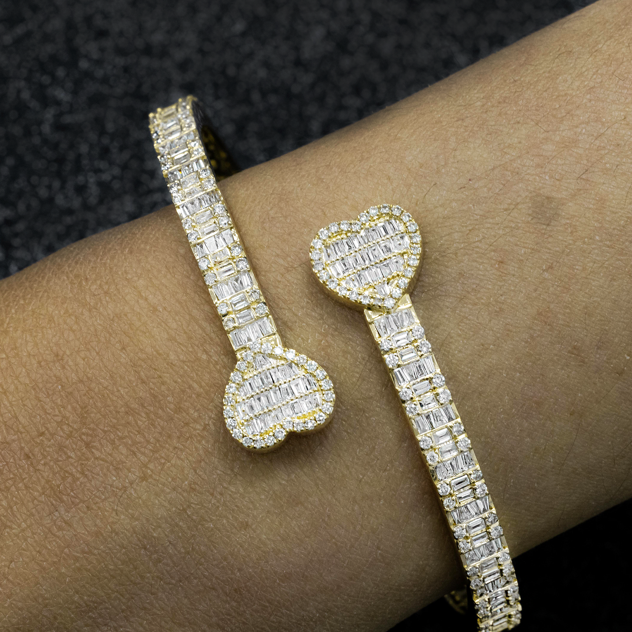 14k Yellow Gold Baguette and Round Diamond Heart Bracelet 3.50 ctw