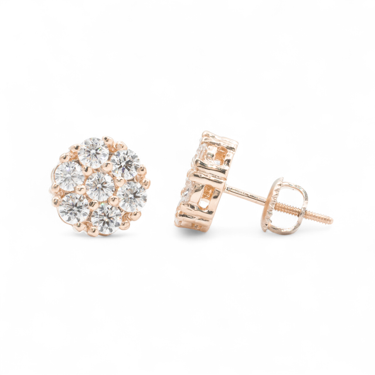 14k Rose Gold Lab Diamond Cluster Earrings 1.71 ctw