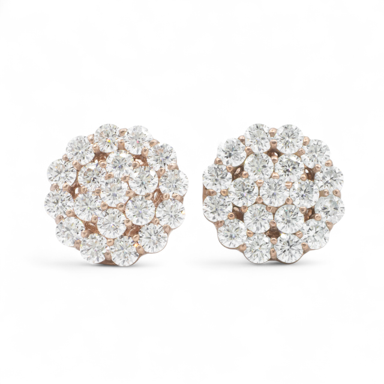 14k Rose Gold Lab Diamond Cluster Earrings 2.83 ctw