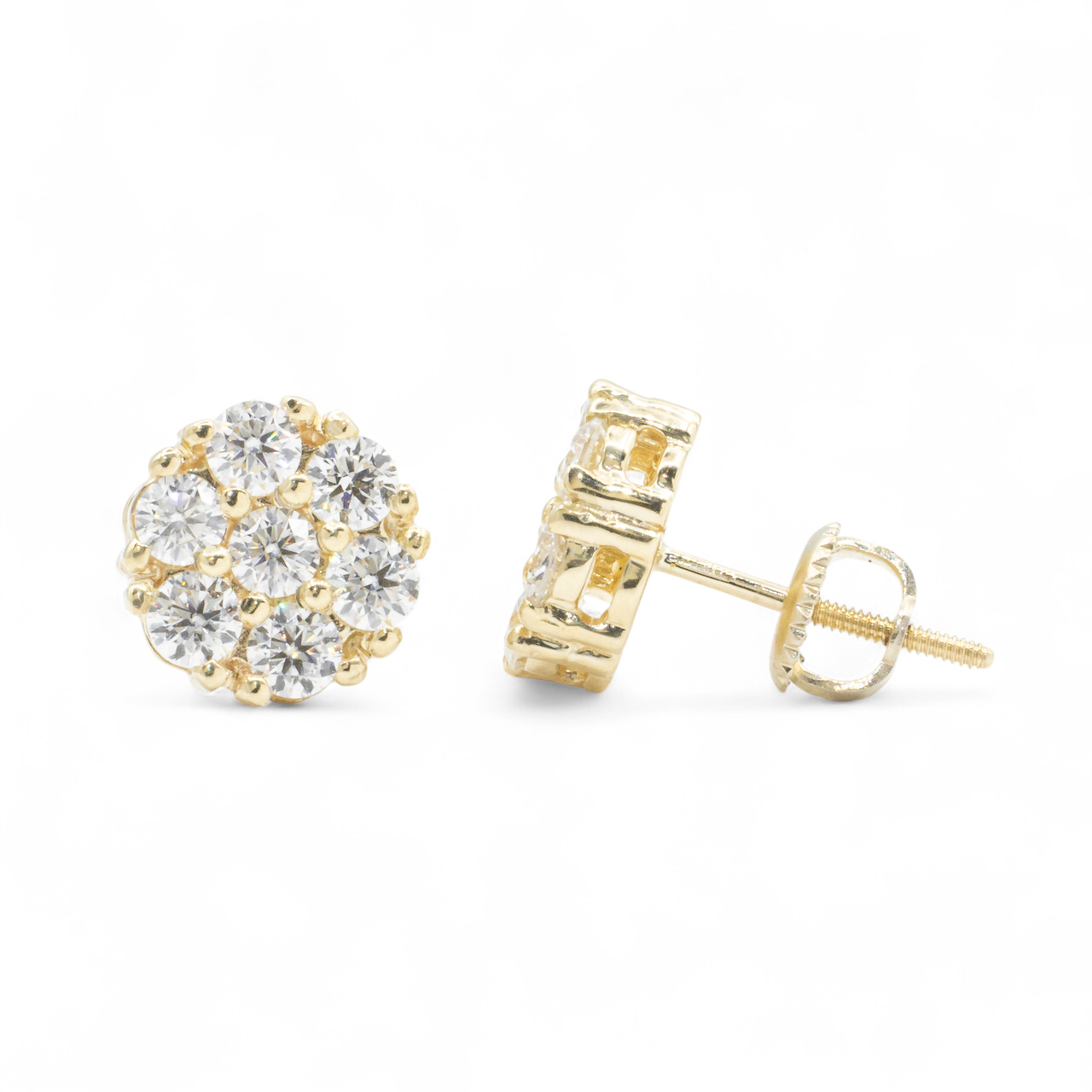 14k Yellow Gold Lab Diamond Cluster Earrings 1.45 ctw