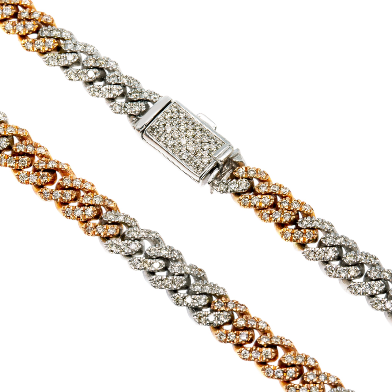 14k Two-Tone White & Rose Gold Diamond Cuban Chain 4.80ctw