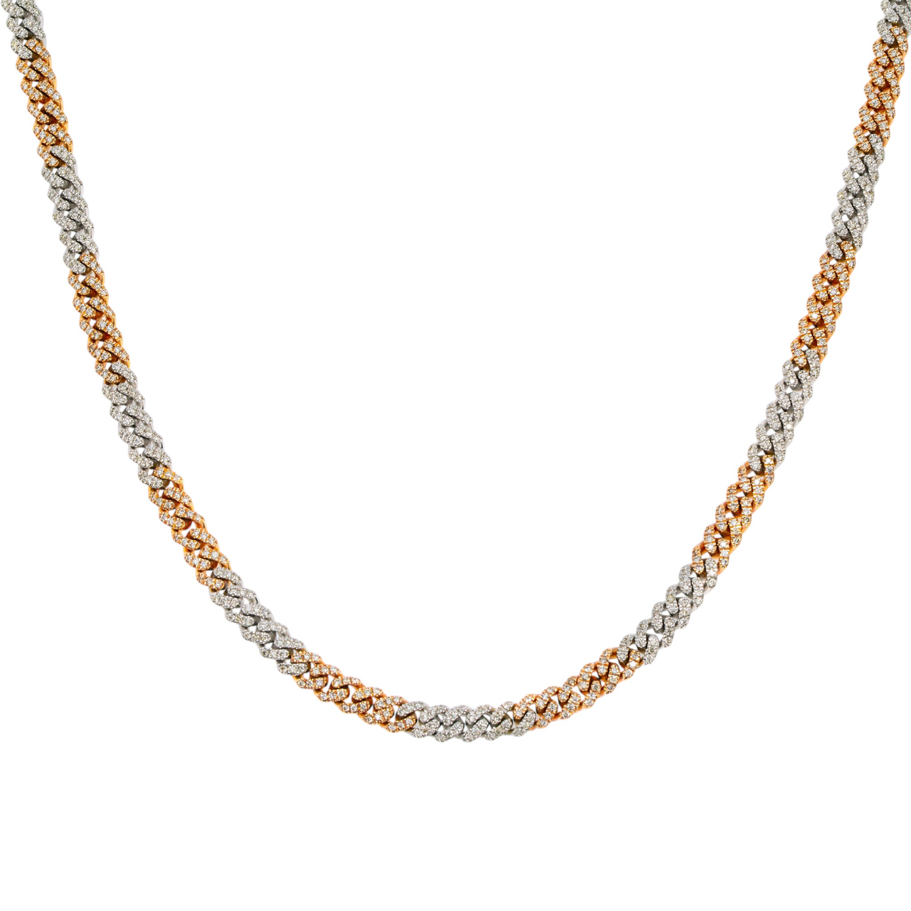 14k Two-Tone White & Rose Gold Diamond Cuban Chain 4.80ctw