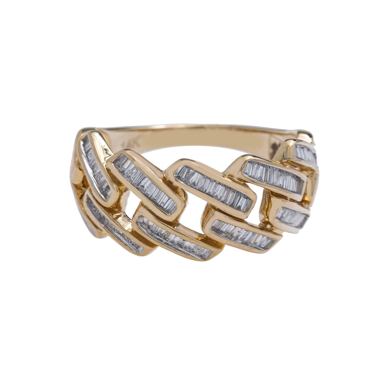 14k Gold Mens Baguette Cuban Link Ring 2 Ctw