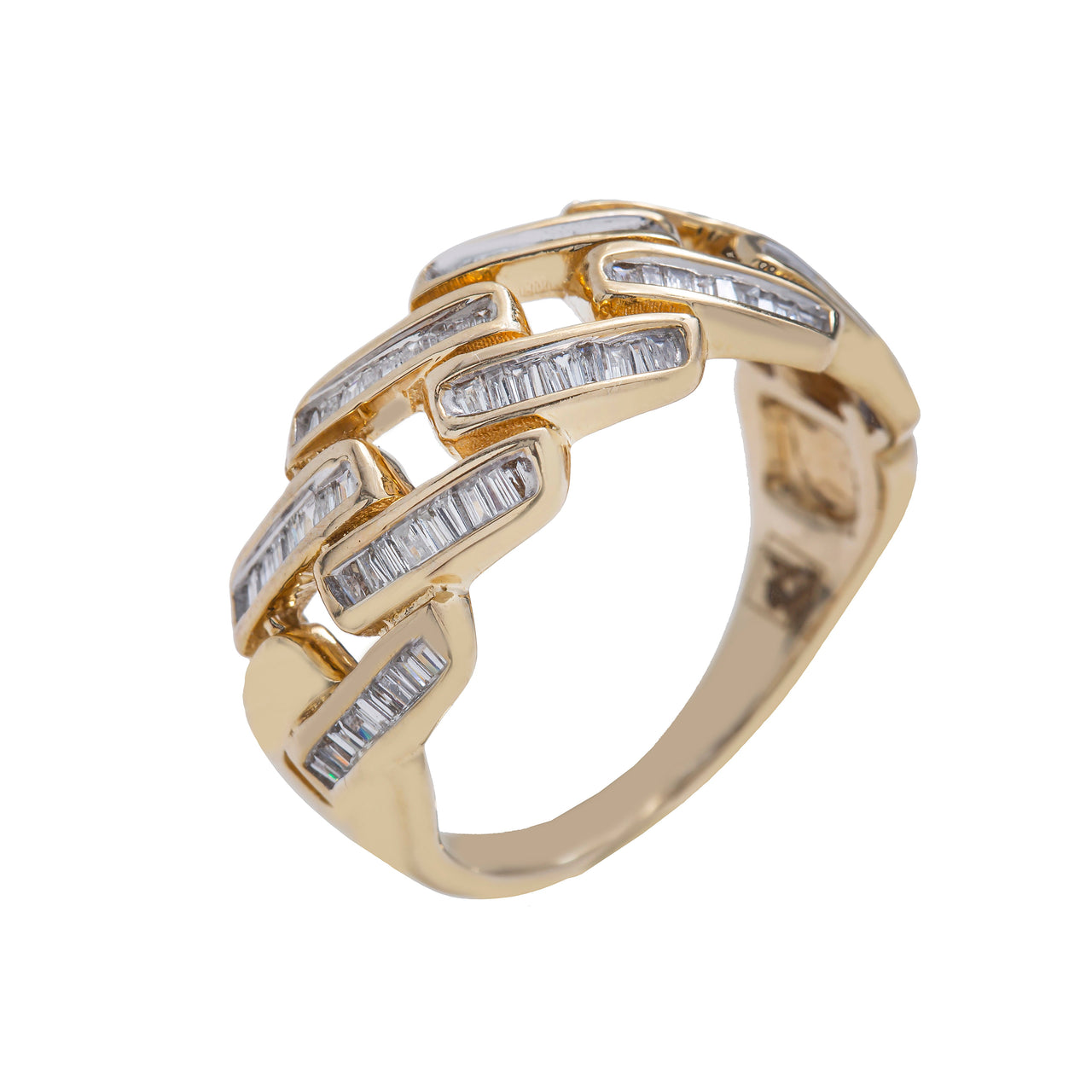 14k Gold Mens Baguette Cuban Link Ring 2 Ctw