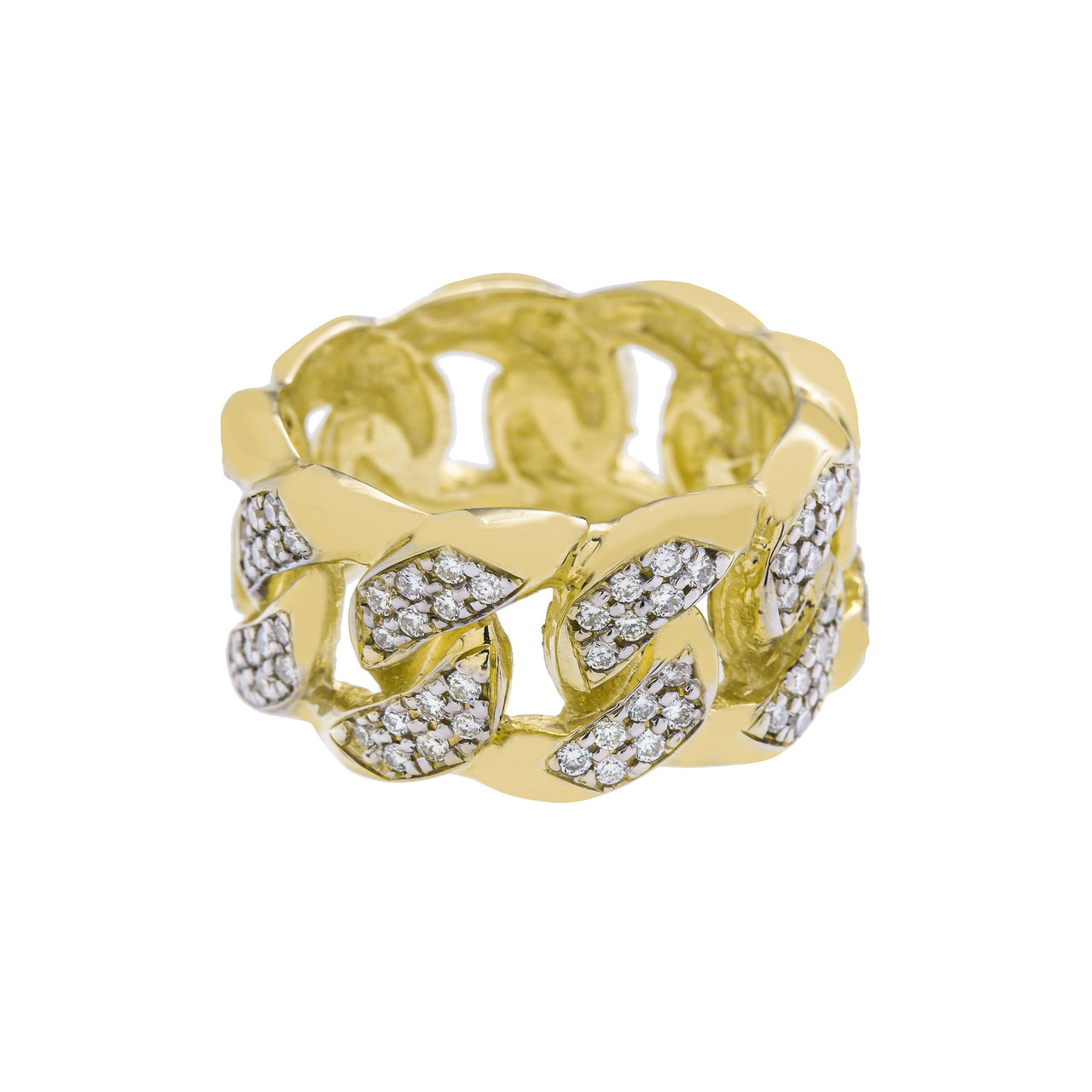 14k yellow Gold Mens Diamond Cuban Link Ring 2 Ctw