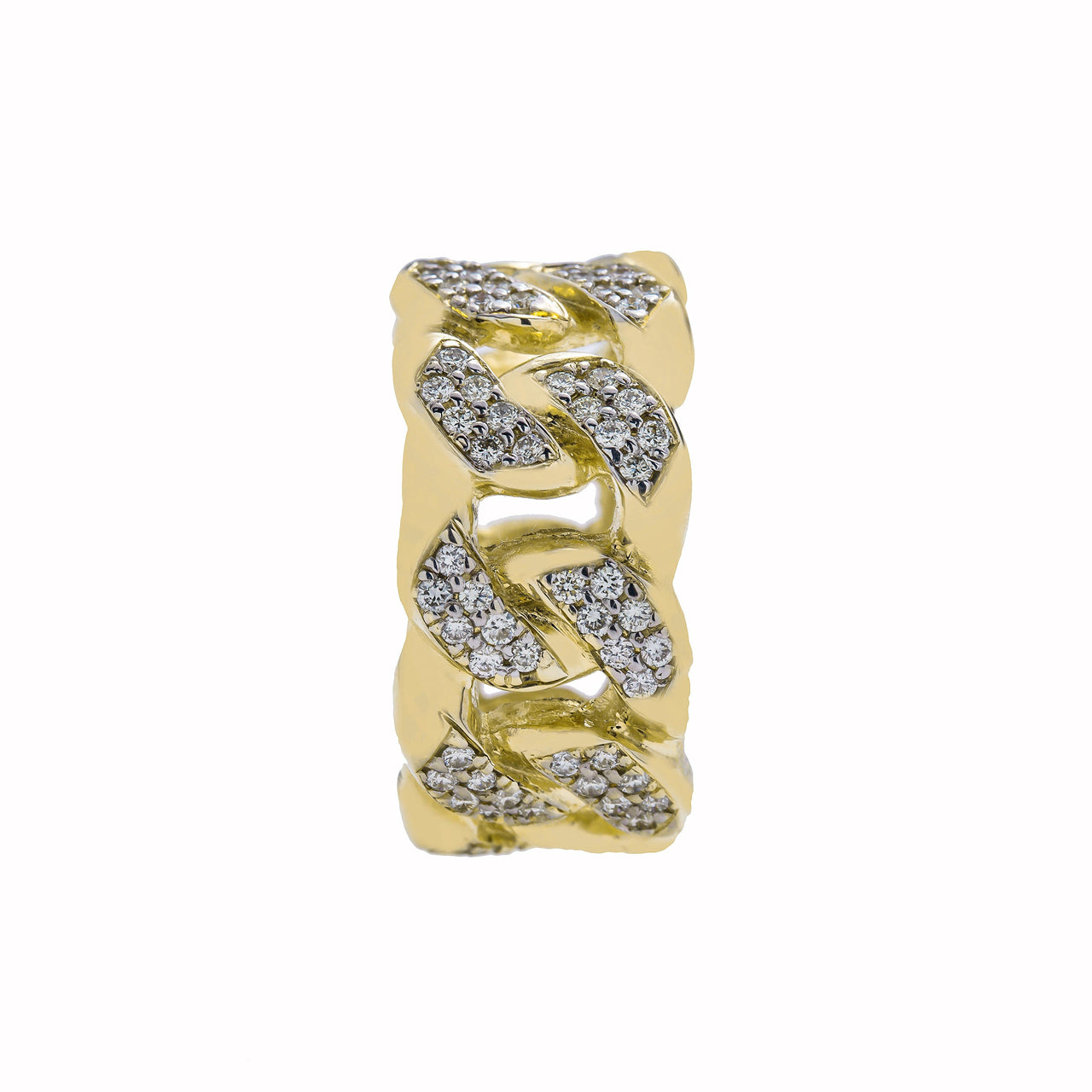 14k yellow Gold Mens Diamond Cuban Link Ring 2 Ctw