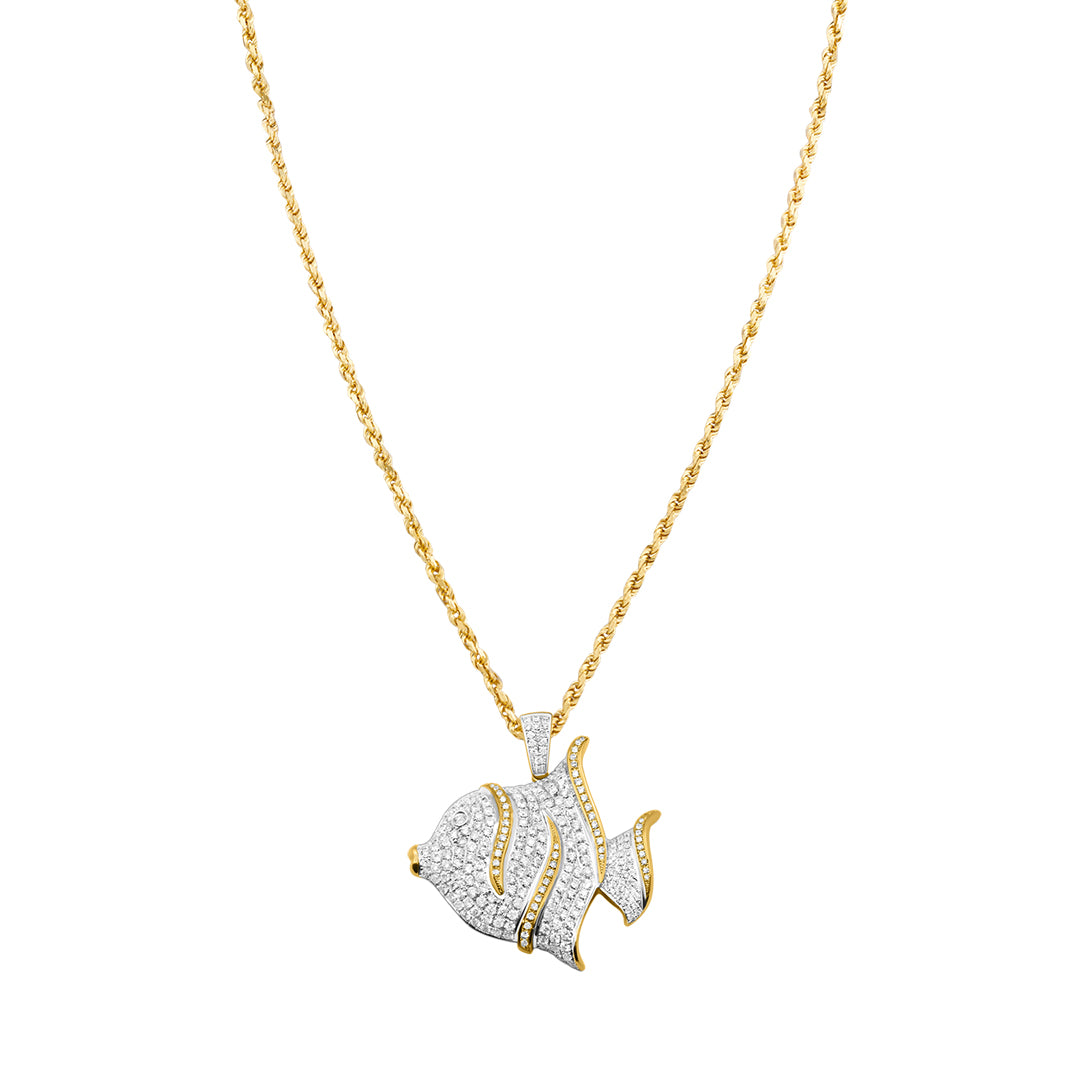 Two Toned 14k Diamond Fish Pendant 2.50 ctw