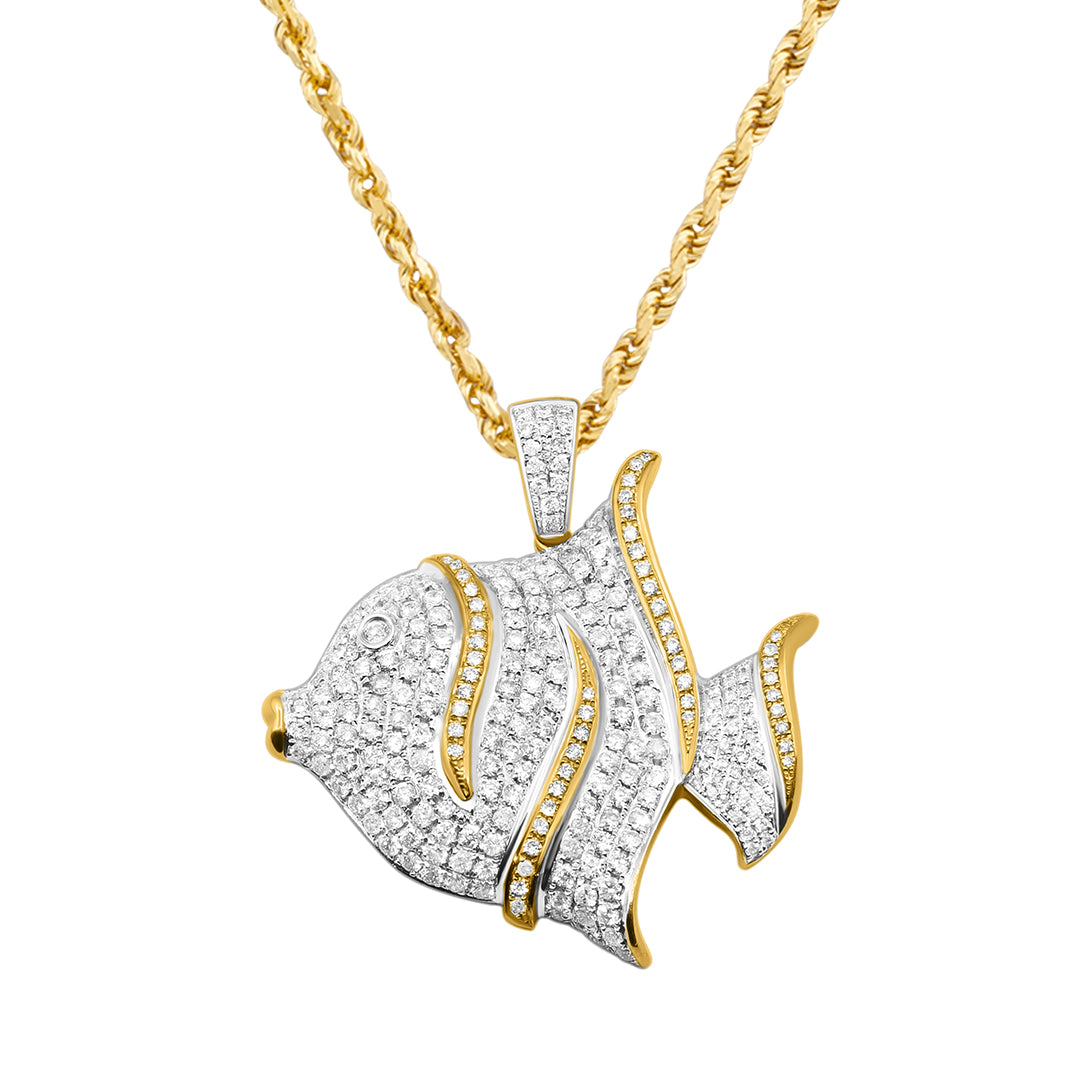 Two Toned 14k Diamond Fish Pendant 2.50 ctw