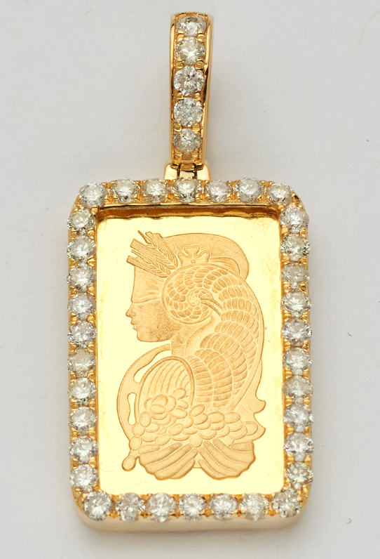 14k Yellow Gold Diamond Bar Pendant .75 Ctw