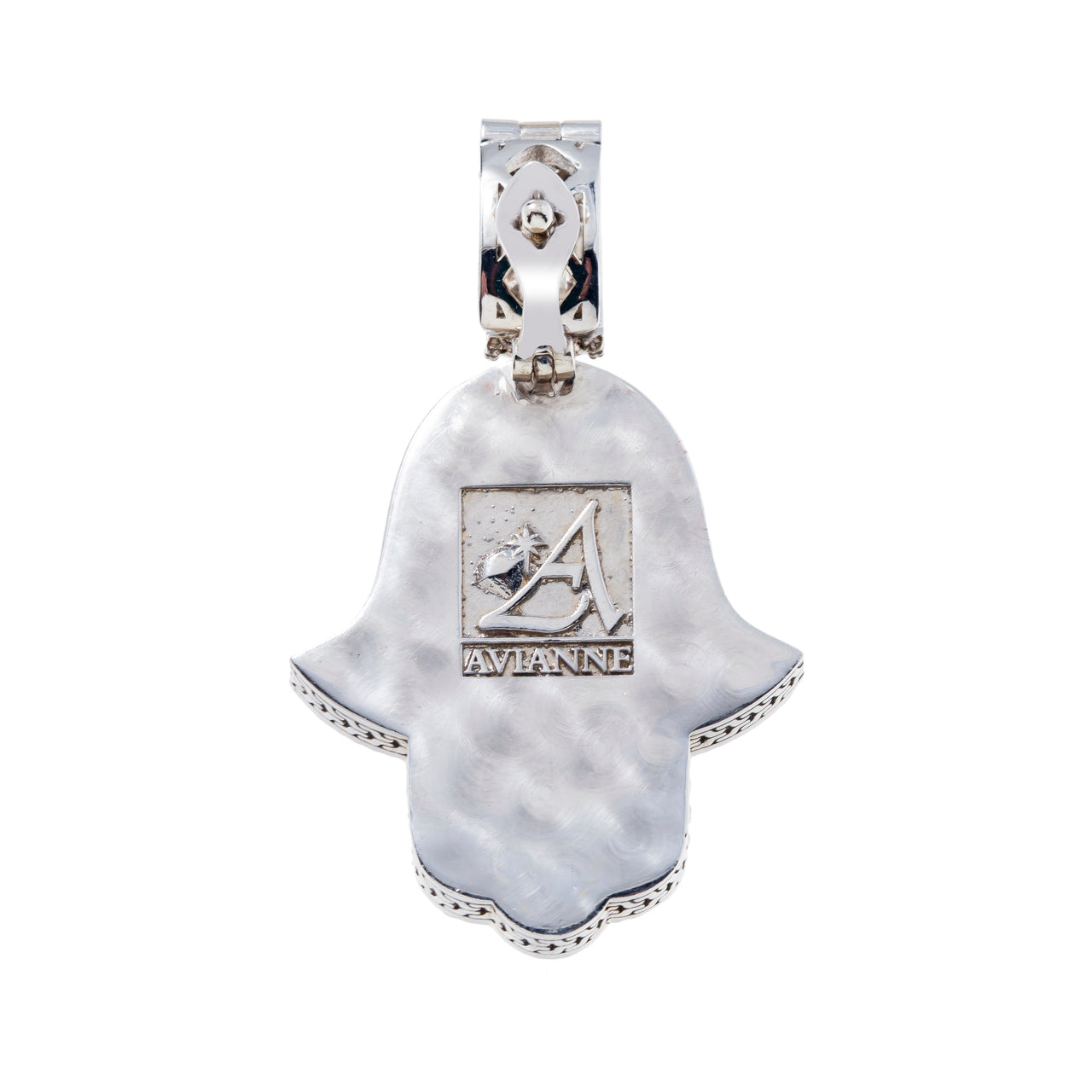 White 14k White Gold Diamond Hamsa Pendant 3.5 Ctw