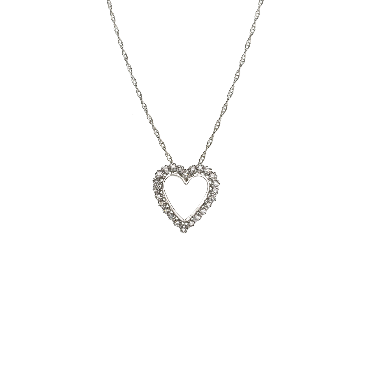 White 14k White Gold Open Heart Frame Pendant 1 Ctw