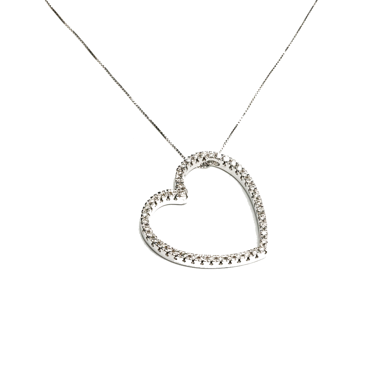 White 14k White Gold Open Heart Pendant 1 Ctw