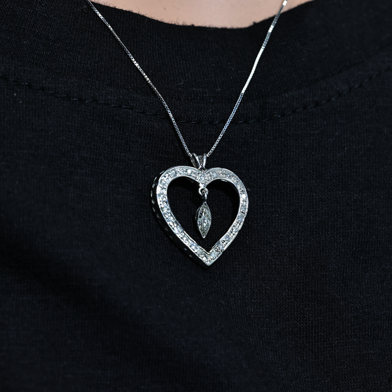 White 14k White Gold Open Heart Pendant .59 Ctw