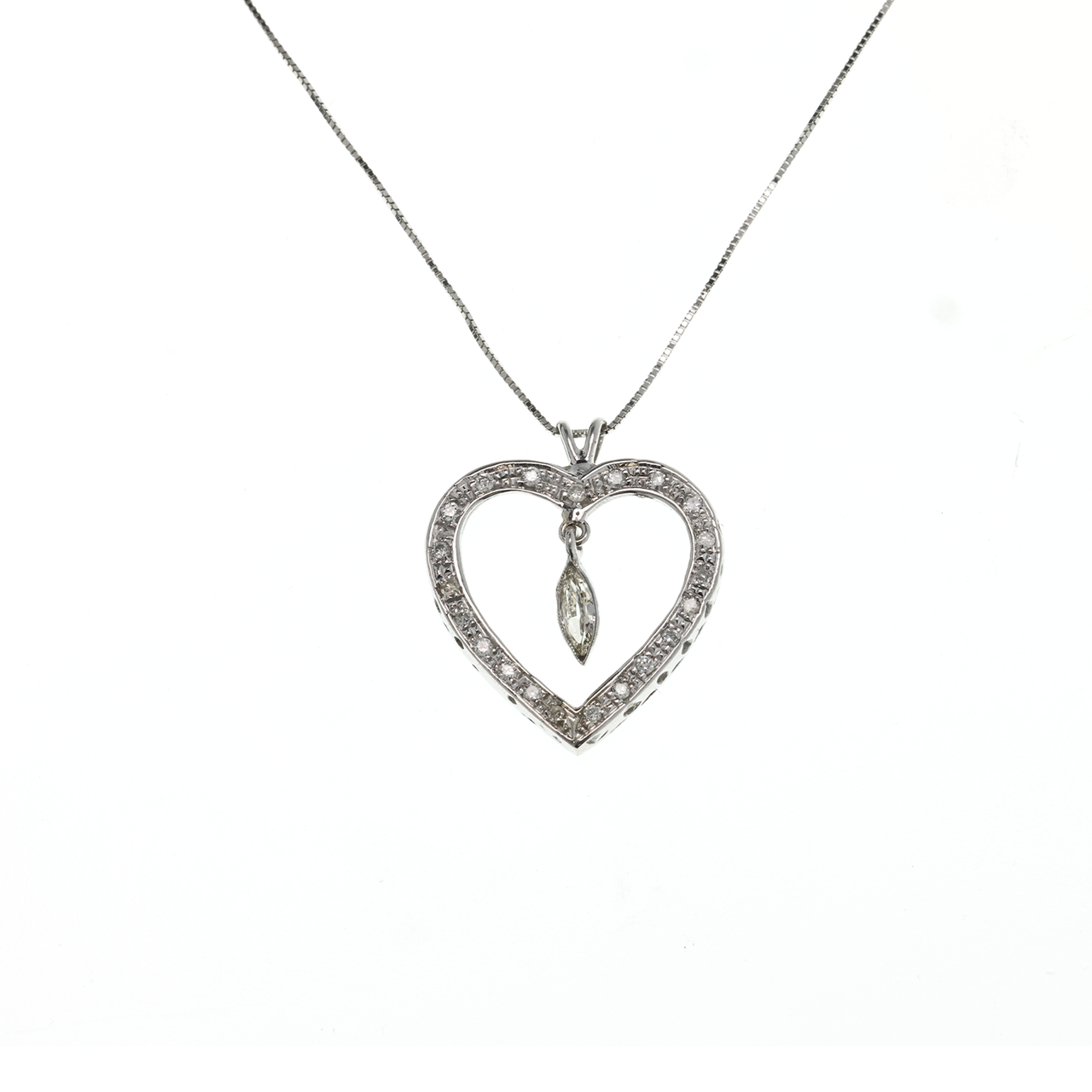 White 14k White Gold Open Heart Pendant .59 Ctw