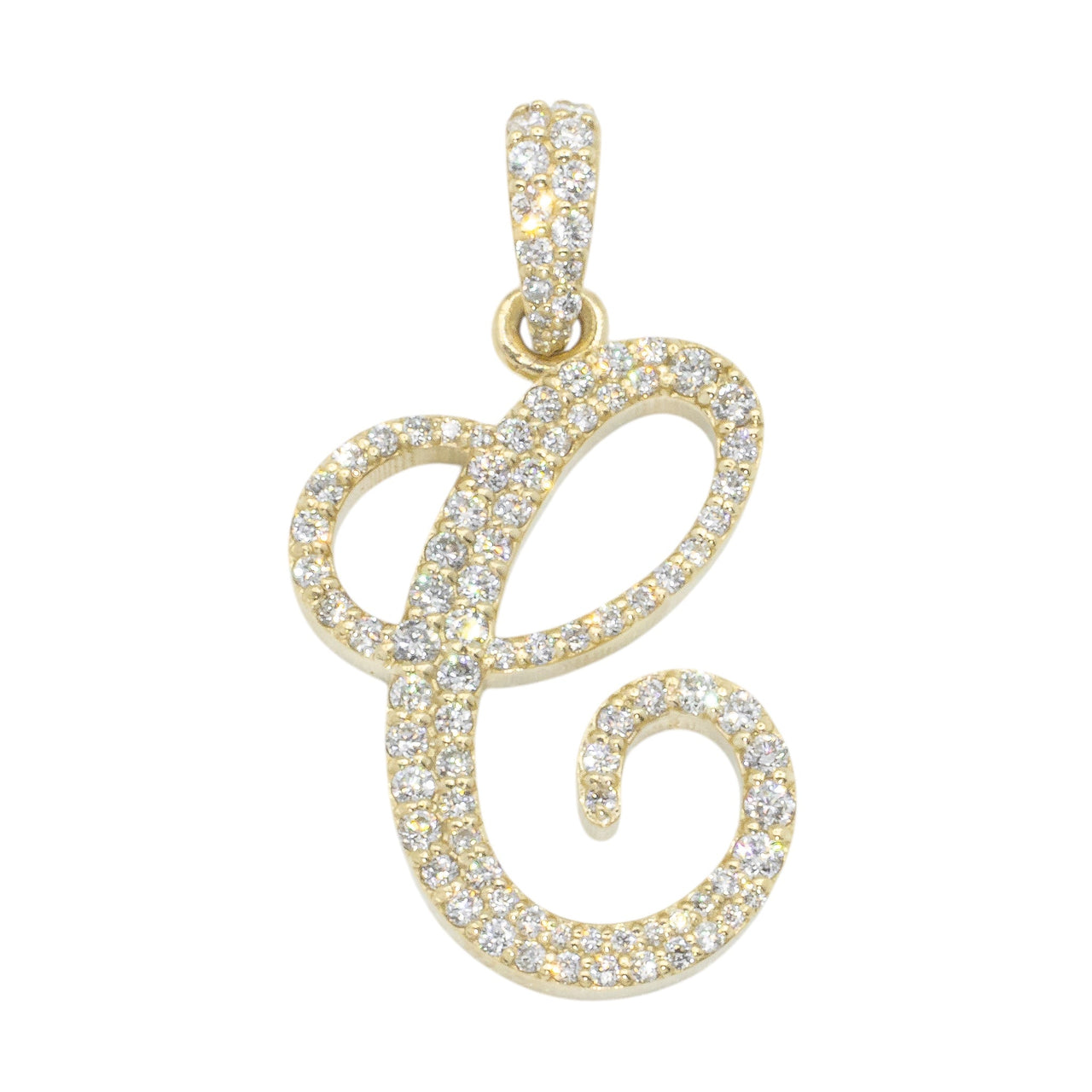 10k Yellow Gold Diamond Letter C Initial Script Pendant 0.75 ctw