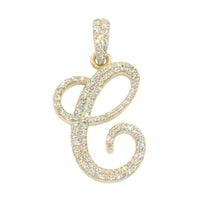 Thumbnail for 10k Yellow Gold Diamond Letter C Initial Script Pendant 0.75 ctw