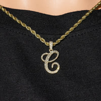 Thumbnail for 10k Yellow Gold Diamond Letter C Initial Script Pendant 0.75 ctw