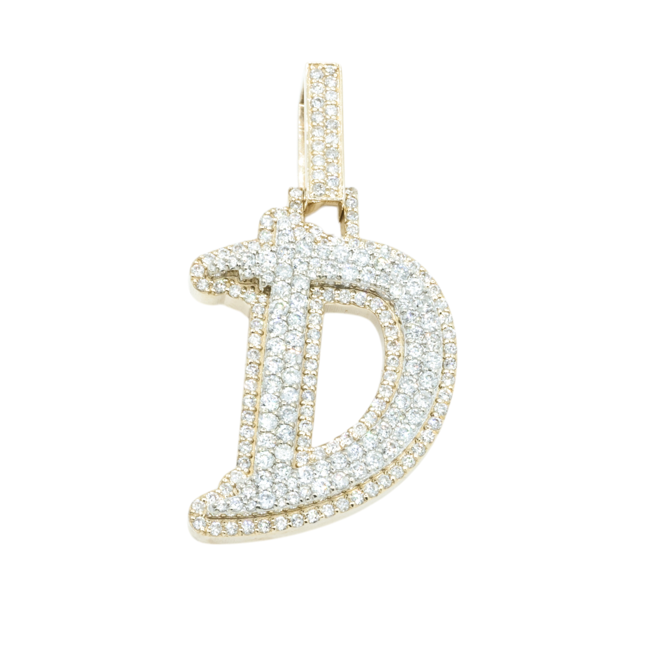 14k Two Tone Initial Letter D pendant 2.3 ctw