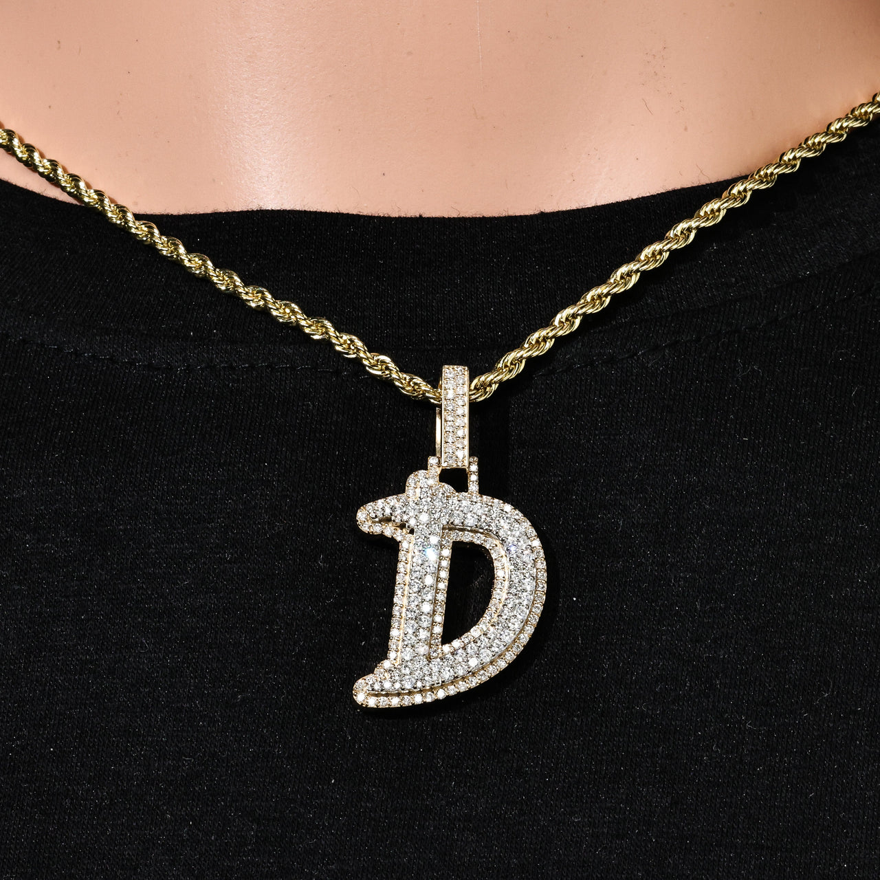 14k Two Tone Initial Letter D pendant 2.3 ctw