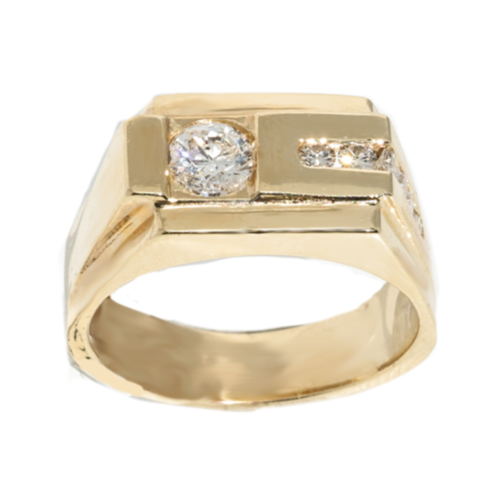 White Gold / 4 14K Solitare Yellow Gold Mens Diamond Pinky Ring .77 Ctw