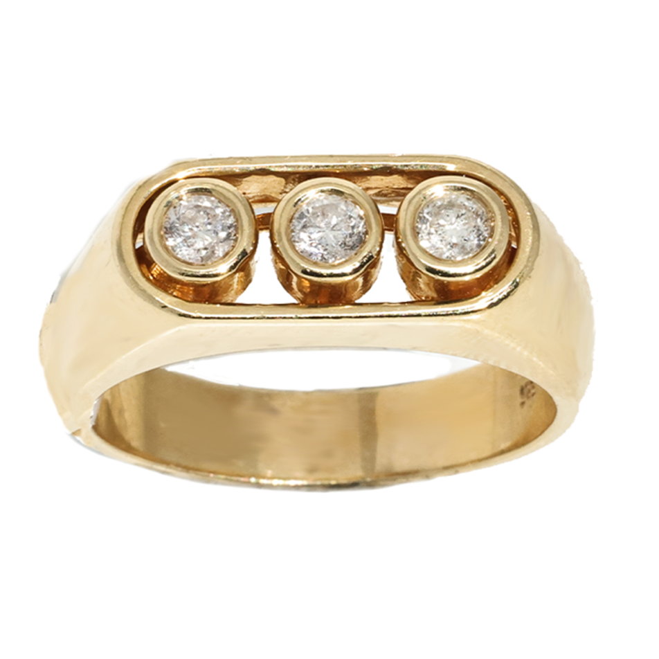 Yellow Gold / 4 14K Three Diamond Yellow Gold Mens Diamond Pinky Ring 0.49 Ctw